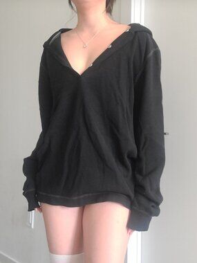 Banana Republic Black Deep V-neck Hoodie